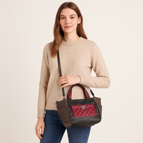 Coach Handbags - Coach Park Quilted Leather & Suede Tote Crossbody Bag F49865 SV/Black Multi